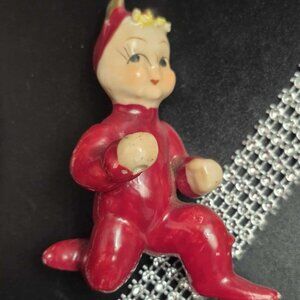 RARE Devil Pixie 1950s Vintage Christmas / Halloween with blonde Spaghetti Hair